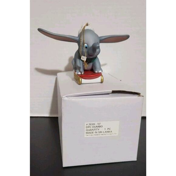 Vtg Grolier Disney Dumbo On Sled Flying Elephant Ornament Porcelain Treasures - Picture 1 of 9